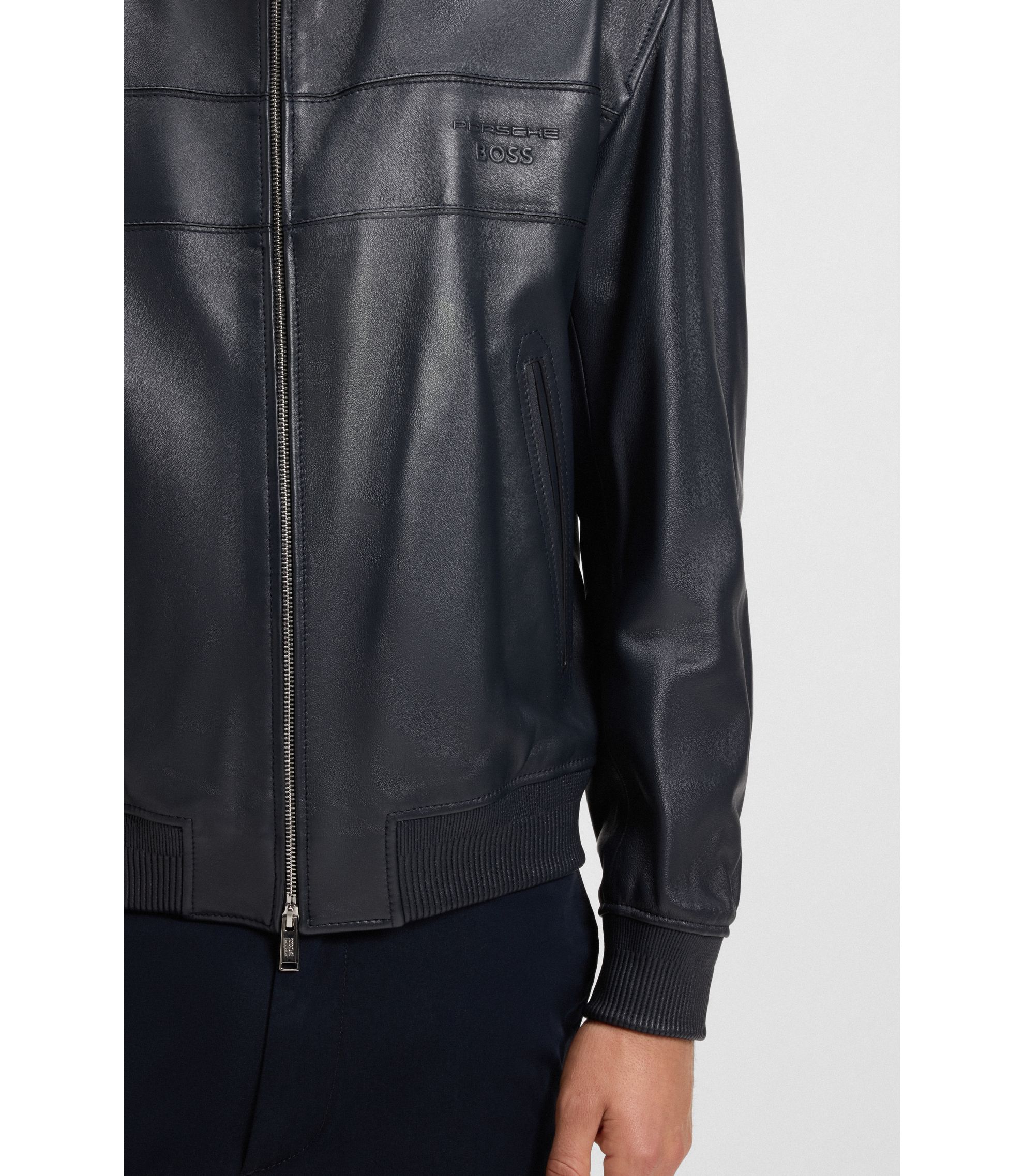 BOSS - Porsche x BOSS regular-fit jacket in leather - Dark Blue