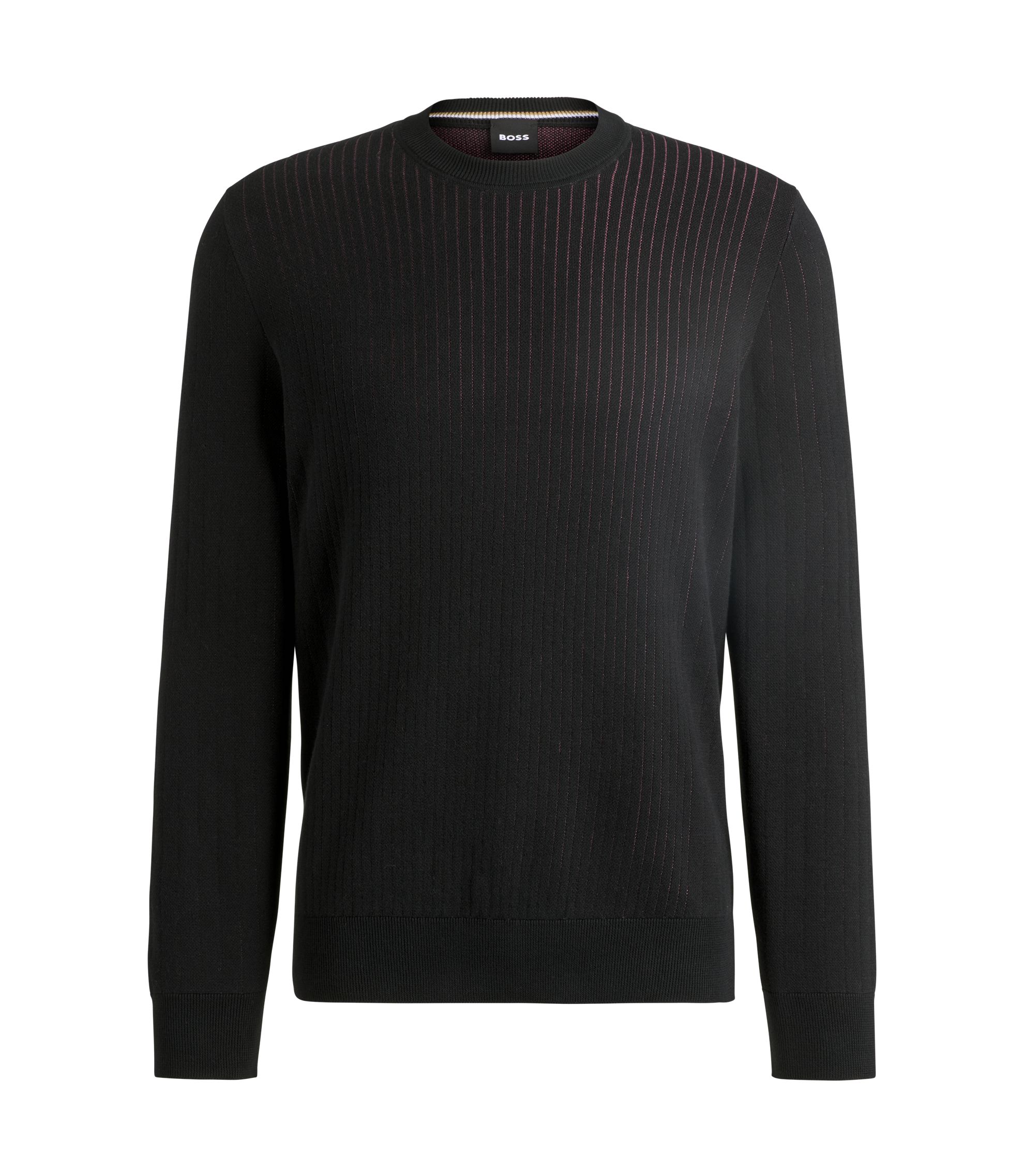 BOSS - Cotton sweater with knitted vertical stripes in regular fit