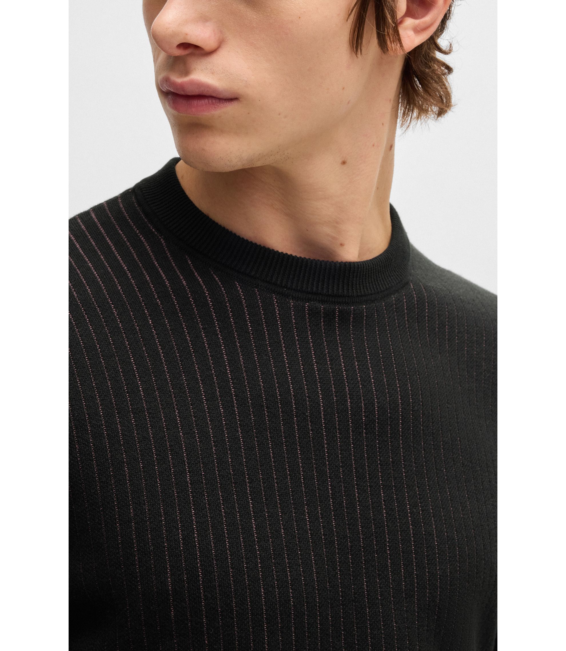 BOSS - Cotton sweater with knitted vertical stripes in regular fit