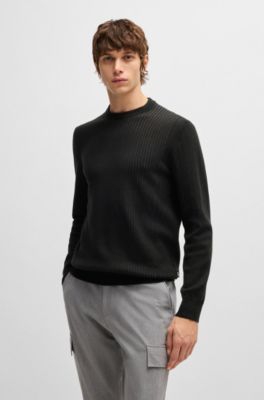 Jersey regular fit de algod&oacute;n con rayas verticales tejidas, Negro