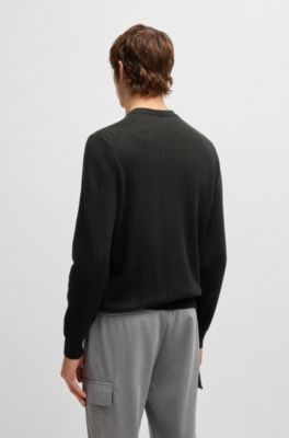 Jersey regular fit de algod&oacute;n con rayas verticales tejidas, Negro