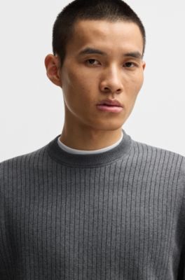 Jersey regular fit de algod&oacute;n con rayas verticales tejidas, Gris