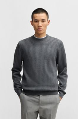 Cotton sweater with knitted vertical stripes regular fit