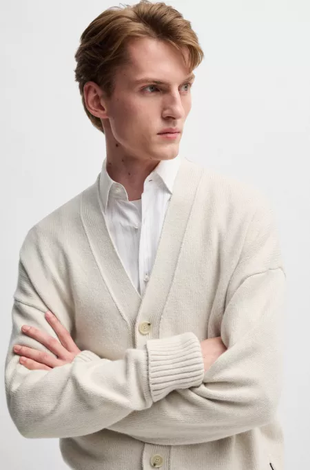 Relaxed-fit cardigan with button front and ribbed cuffs