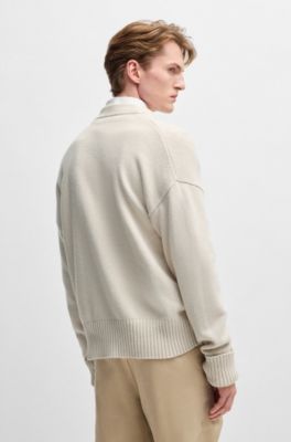 Relaxed-fit cardigan with button front and ribbed cuffs, White