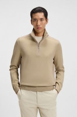 極美品　HUGO BOSS メンズセーター　ベージュ BOSS - Zip-neck sweater with softshell trims - Light Beige