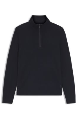BOSS - Zip-neck sweater with softshell trims - Dark Blue