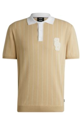 Hugo Boss Boss X Shohei Ohtani Cotton-knit Polo Shirt With Monogram Patch In Light Beige