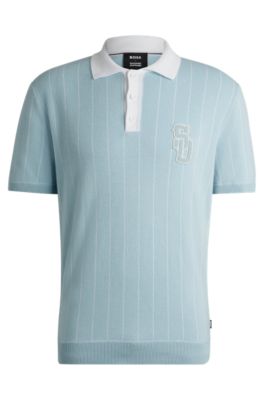 Hugo Boss Boss X Shohei Ohtani Cotton-knit Polo Shirt With Monogram Patch In Light Blue