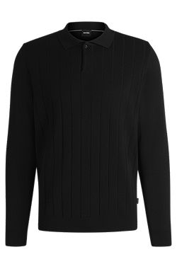 Wool polo sweater with knitted stripes