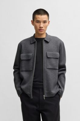 Zip-up regular-fit cardigan in wool, Grey