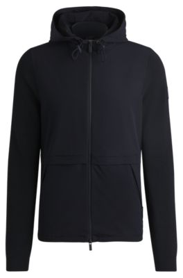 Softshell jacket with knitted details, Dark Blue