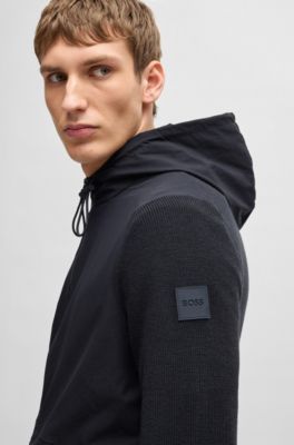 Softshell jacket with knitted details, Dark Blue