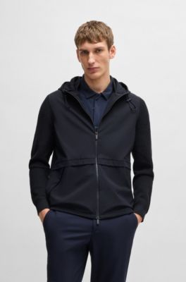 Softshell jacket with knitted details, Dark Blue