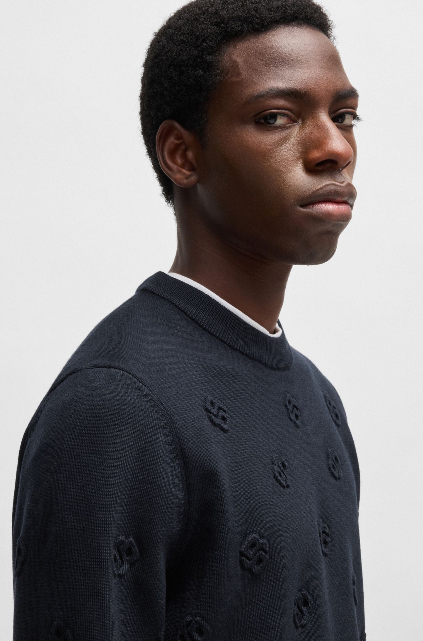 BOSS - Wool sweater with Double B monograms - Dark Blue