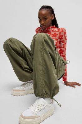 Relaxed-fit parachute trousers in cotton poplin, Light Green