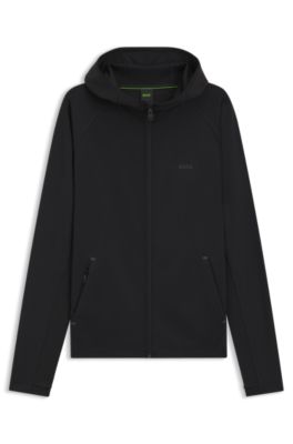 Reflective-branding hoodie with zip front, Black