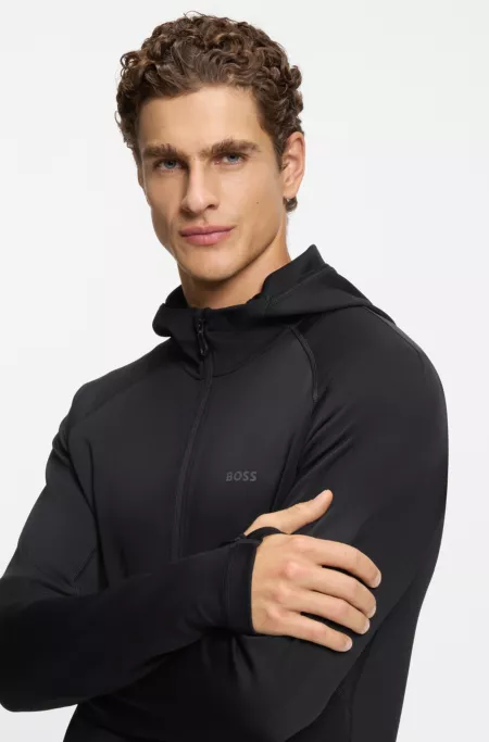 Reflective-branding hoodie with zip front