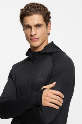 Reflective-branding hoodie with zip front, Black