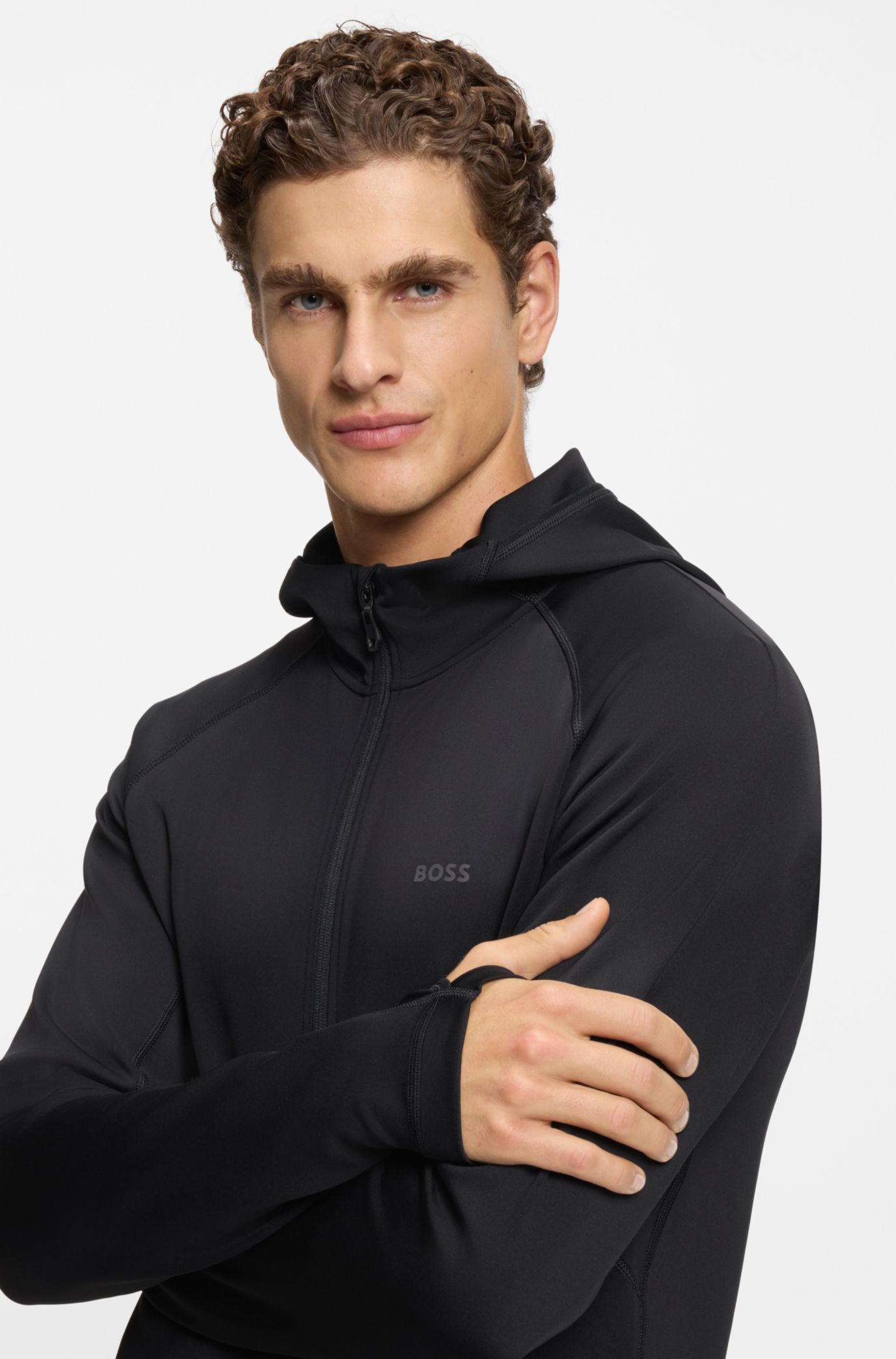 BOSS - Active stretch zip-up hoodie with moisture management