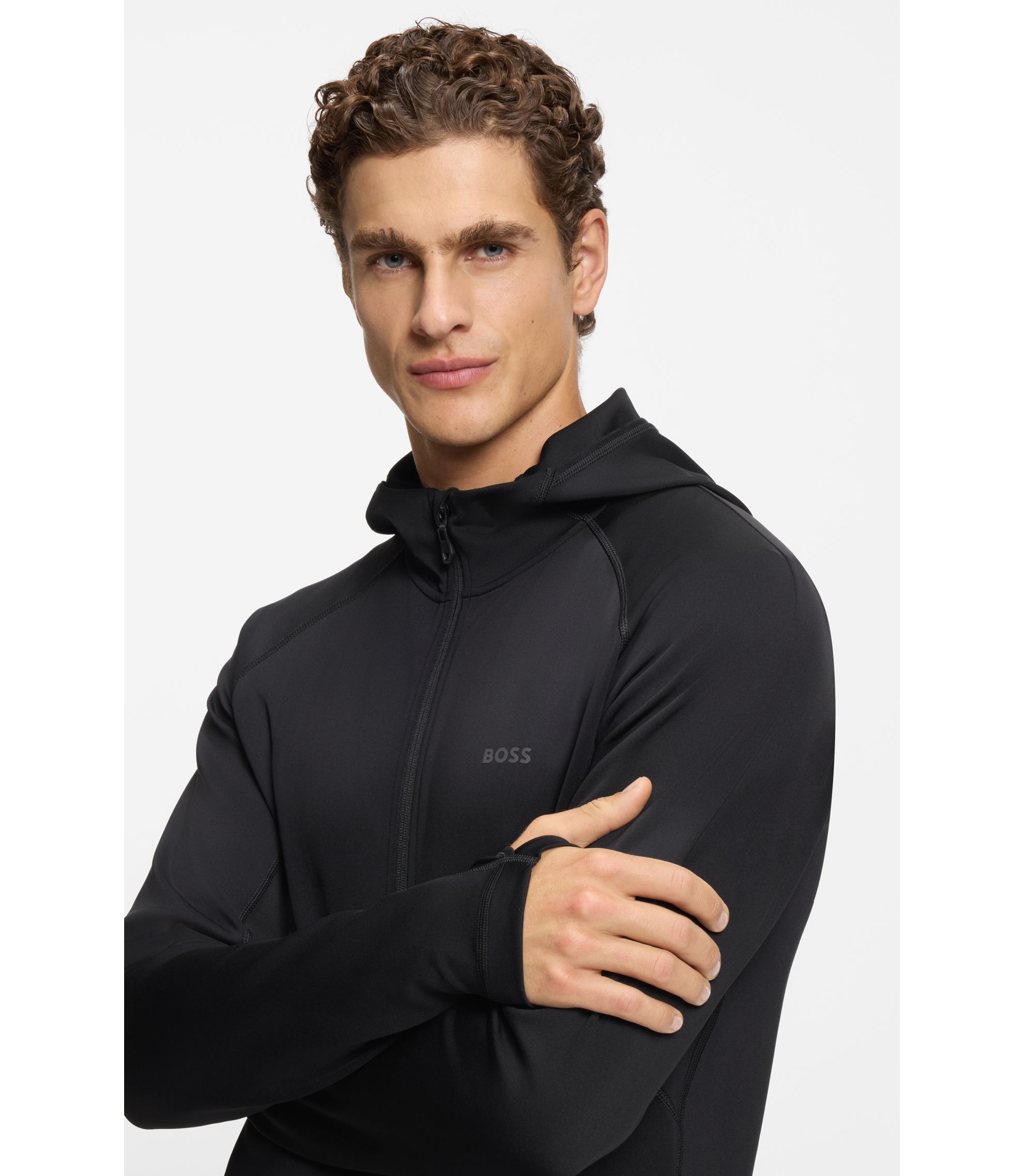Boss FREEZER ICE BURN フーディー BOSS - Reflective-branding hoodie with zip front - Black