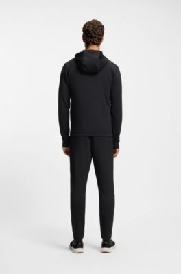 Reflective-branding hoodie with zip front, Black