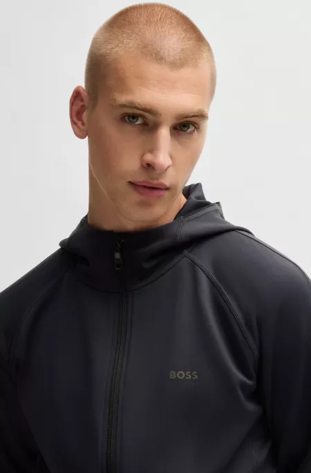 Reflective-branding hoodie with zip front
