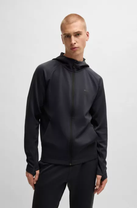 Reflective-branding hoodie with zip front