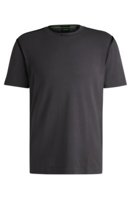 Tシャツ・カットソー BOSS Men T-shirt Black 50531230 001 BOSS - Stretch-cotton T-shirt with large logo - Black