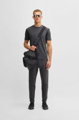 Stretch-cotton T-shirt with tape trims, Dark Grey