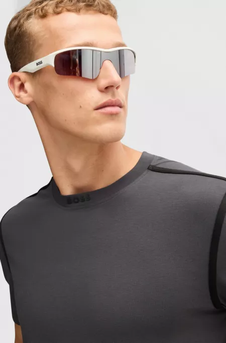 Stretch-cotton T-shirt with tape trims