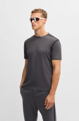 Stretch-cotton T-shirt with tape trims, Dark Grey