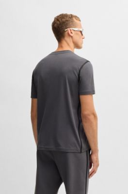 Stretch-cotton T-shirt with tape trims, Dark Grey