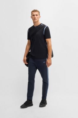 Stretch-cotton T-shirt with tape trims, Dark Blue