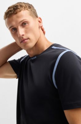 Stretch-cotton T-shirt with tape trims, Dark Blue
