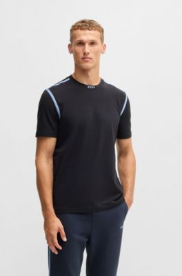 Stretch-cotton T-shirt with tape trims, Dark Blue
