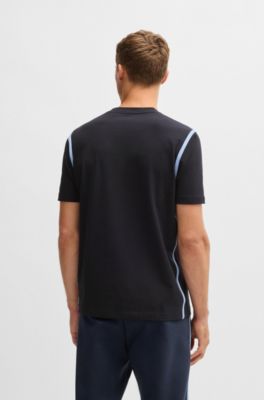 Stretch-cotton T-shirt with tape trims, Dark Blue