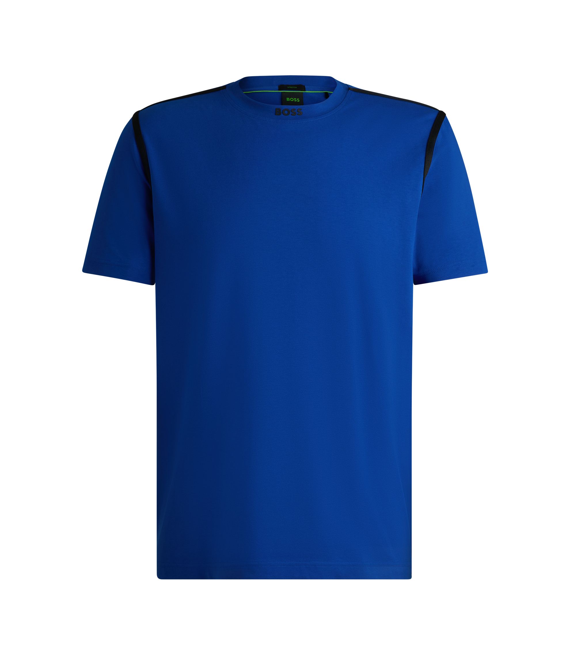 BOSS - Stretch-cotton T-shirt with tape trims - Blue