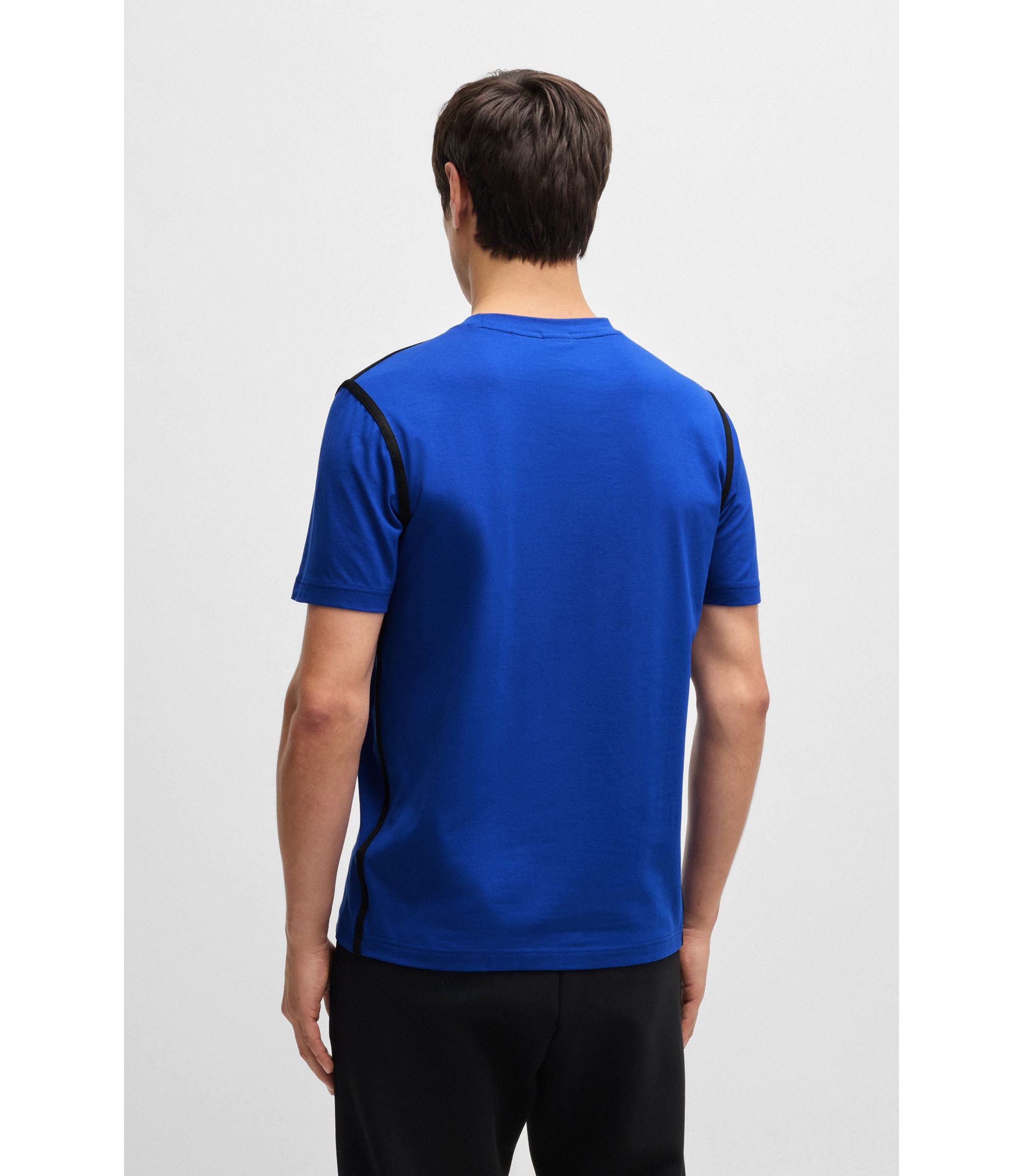 BOSS - Stretch-cotton T-shirt with tape trims - Blue