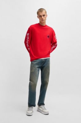 Relaxed-fit T-shirt in cotton with racing prints, Red