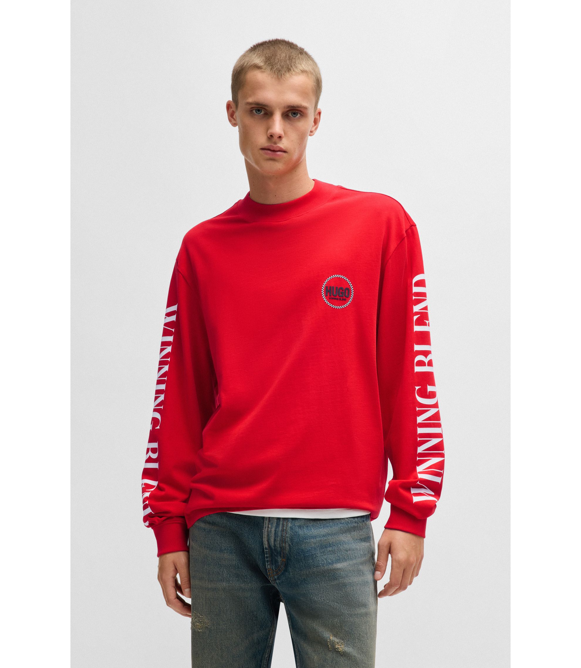 HUGO - Relaxed-fit T-shirt in cotton with racing prints - Red