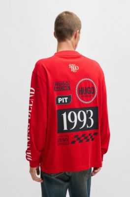 Relaxed-fit T-shirt in cotton with racing prints, Red