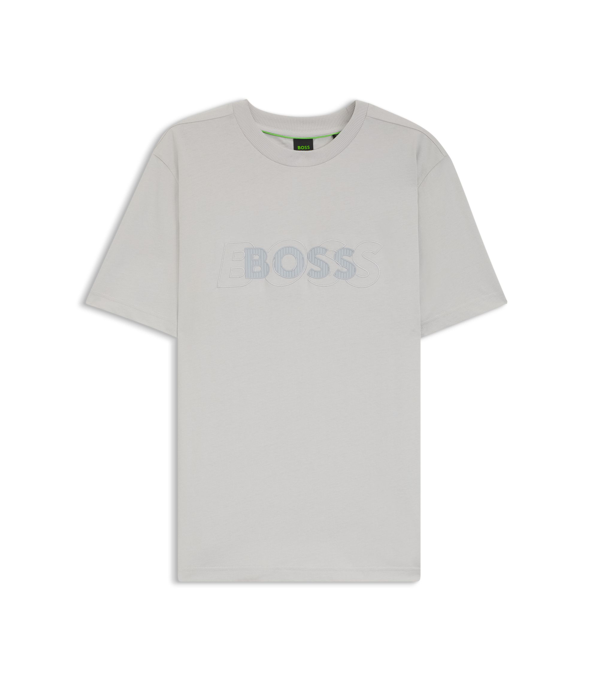 HUGO BOSS ロゴ入り グレー／ライトグレー BOSS - Logo-artwork T-shirt in cotton jersey - Light Grey