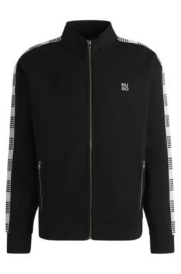 Sudadera de algod&oacute;n con cinta a cuadros, Negro