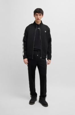 Sudadera de algod&oacute;n con cinta a cuadros, Negro