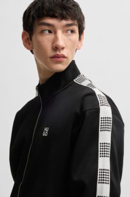 Sudadera de algod&oacute;n con cinta a cuadros, Negro