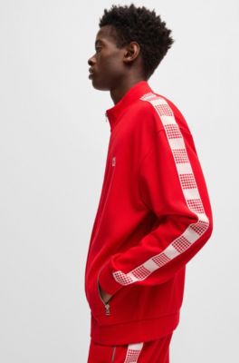 Sudadera de algod&oacute;n con cinta a cuadros, Rojo