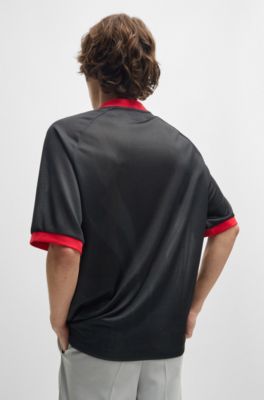 Relaxed-fit football-style mesh T-shirt with seasonal print, Black