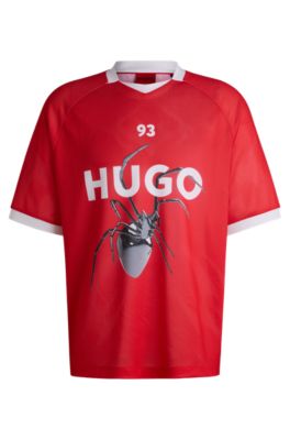 Relaxed-fit football-style mesh T-shirt with seasonal print, Red