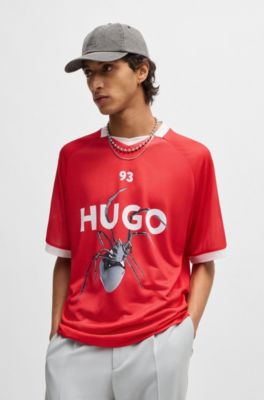 Relaxed-fit football-style mesh T-shirt with seasonal print, Red